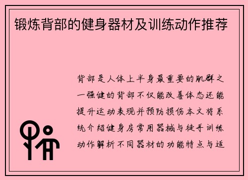 锻炼背部的健身器材及训练动作推荐